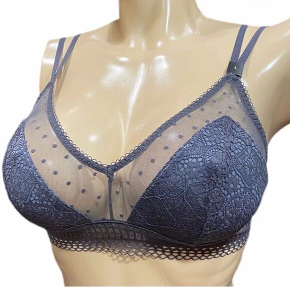 Victoria’s Secret Mesh & dots sexy unlined lace bralette Bra Gray Large - Picture 1 of 3